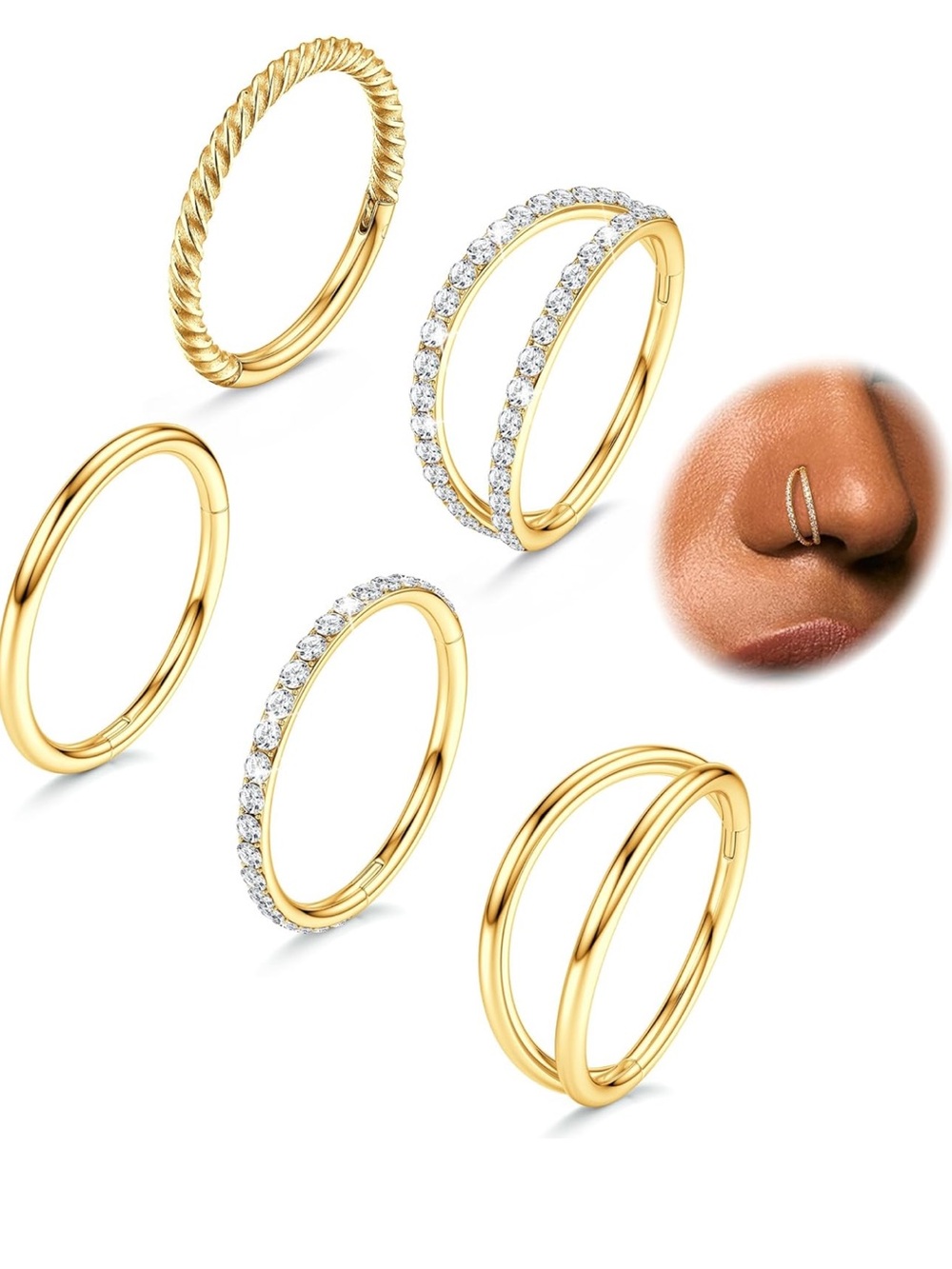 Gold Nose Rings💎5-Pcs
